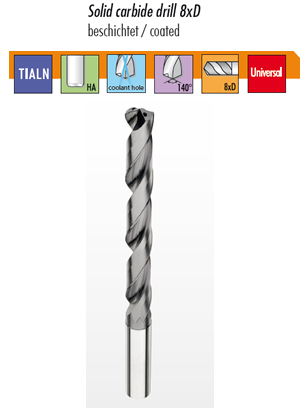 Inova Drill - Solid Carbide Drill - 5X Diameter - Coolant through